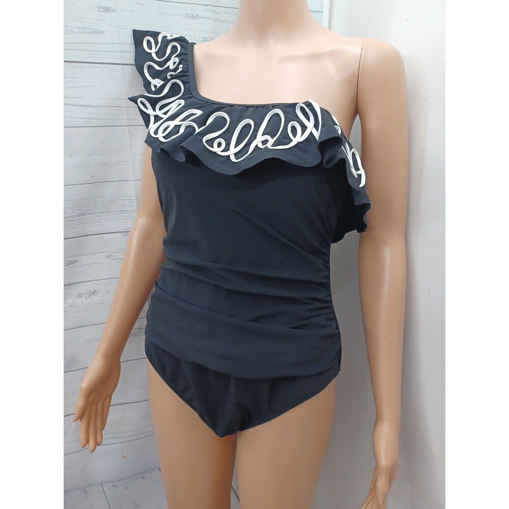 Profile by Gottex One Piece Swimsuit Ruffle OnProfilee Shoulder Sexy Black 10